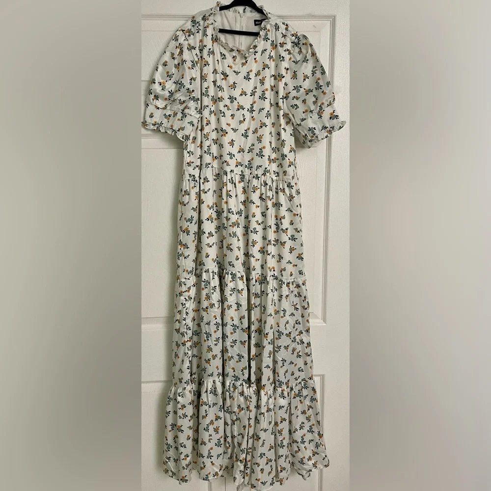 NWT Sister Jane Wild Flower Tiered Maxi Dress in Ivory/Yellow/Blue - Picture 6 of 6